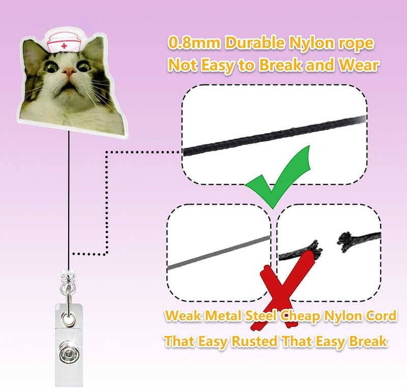 LEBEIGHT Funny Cat Meme Badge Reel Retractable for Nurse Nursing Student CNA RN LPN & Medical Assistant, Vet Tech Gifts, Cat Lovers Nurse Badge Clip, Personalized ID Badge Holder with Alligator Clip | Acrylic - Image 4